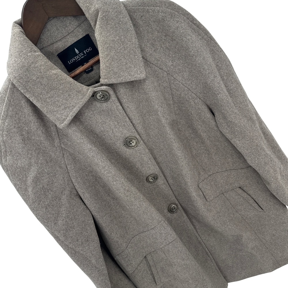 London Fog Womens 1X Taupe‎ Wool Blend Button Front Lined Mid Length Coat